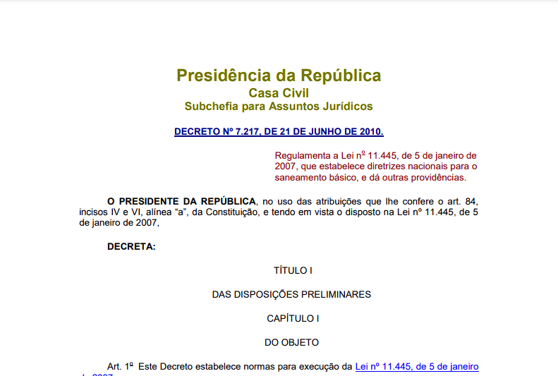 Decreto nº7217/10 – Regulamenta Lei nº11.445 Diretrizes