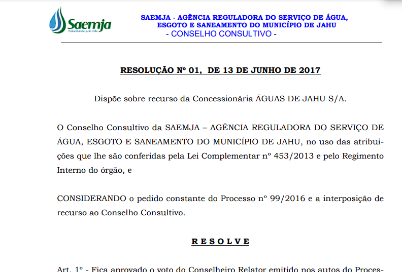 Resolução nº1 – 13/06/2017