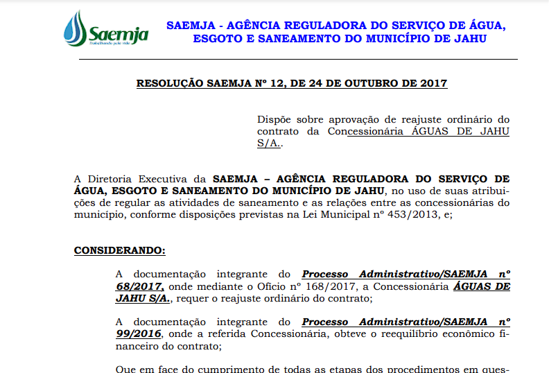 Resolução nº12/17 – Reajuste Ordinário