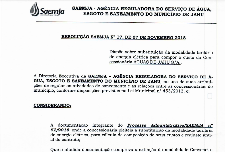 Resolução nº17/18 – Alteração Modalidade Tarifaria