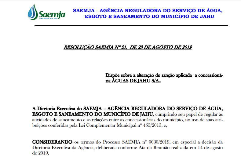 Resolução nº21/19 – Advertência