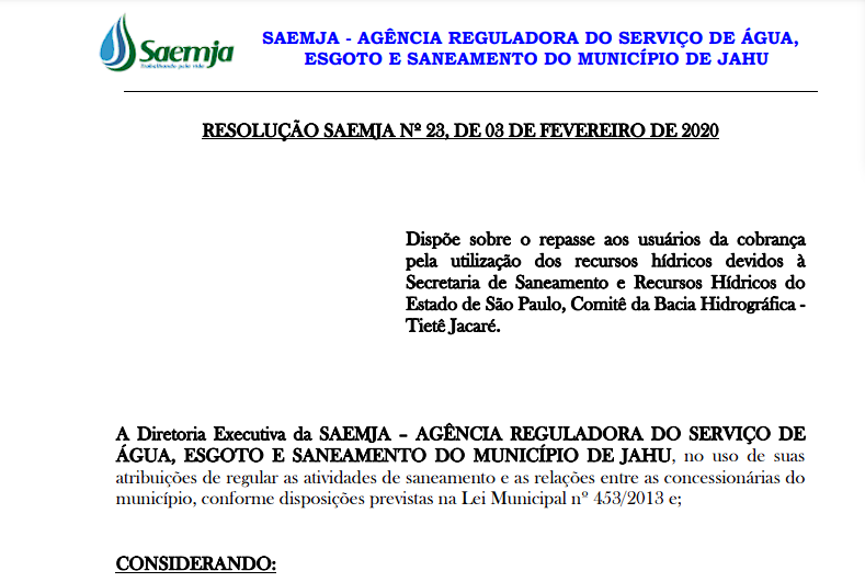 Resolução nº23/20 – Recursos Hídricos