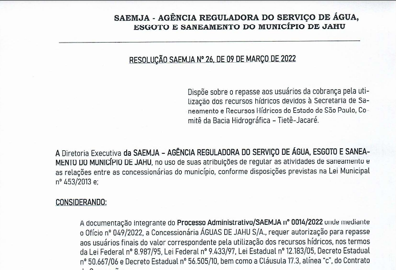 Resolução nº26/22 – Repasse aos Usuários