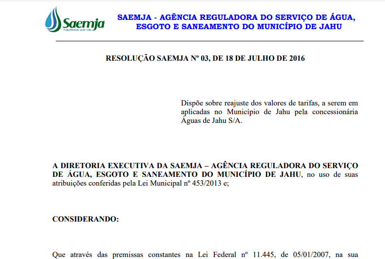 Resolução nº03/16 – Tarifas