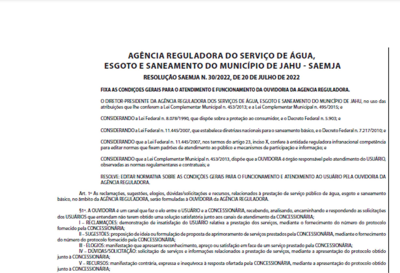 Resolução Nº 30/22 – Fixa condições de atendimento e funcionamento da Ouvidoria