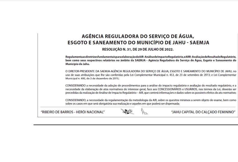Resolução Nº 31/22 – Regulamenta diretrizes AIR e ARR
