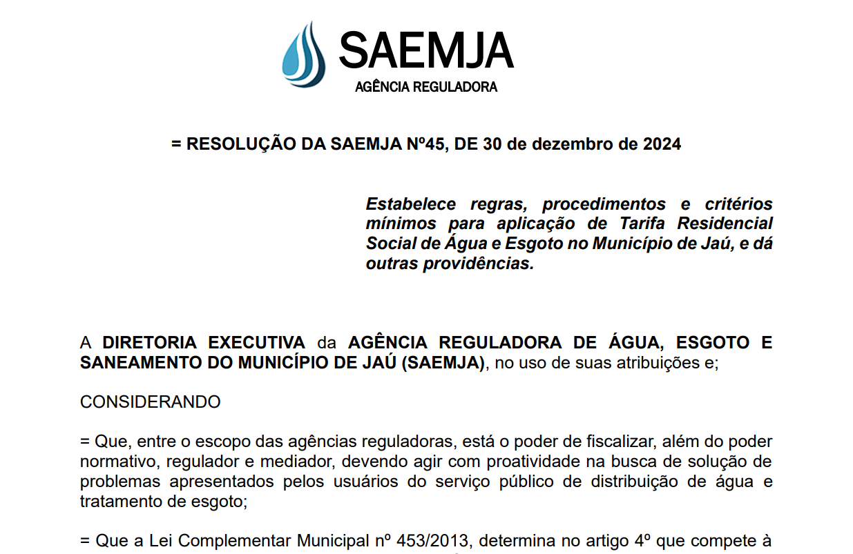 Resolução nº 45/24 – Regulamentação Tarifa Residencial Social – SUSPENSA