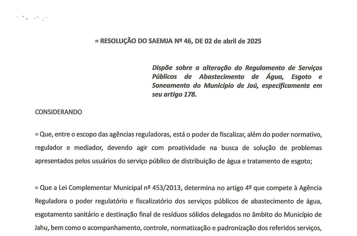 Resolução nº 46/25 – Alteração do Regulamento de Serviços – Art. 178