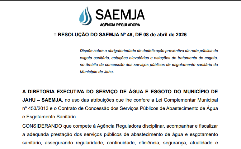 Resolução nº 49 – Dedetização preventiva de rede de esgoto, EE e ETE